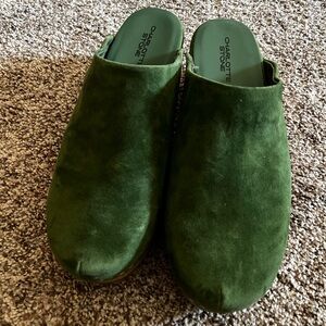 Charlotte Stone Green Suede Mules